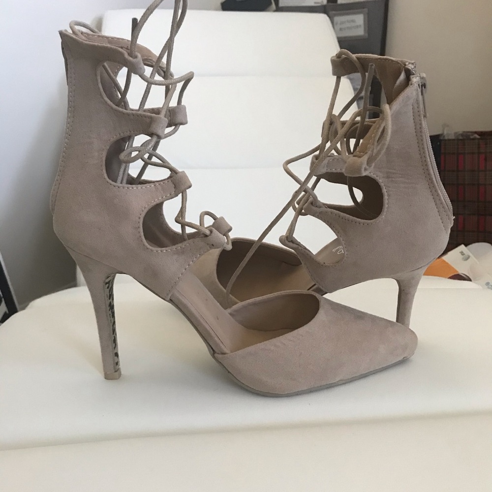 Suede Ankle Wrap Heels 10 NEW!